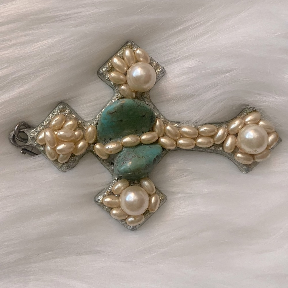 Pearl & Turquoise Cross Pendant